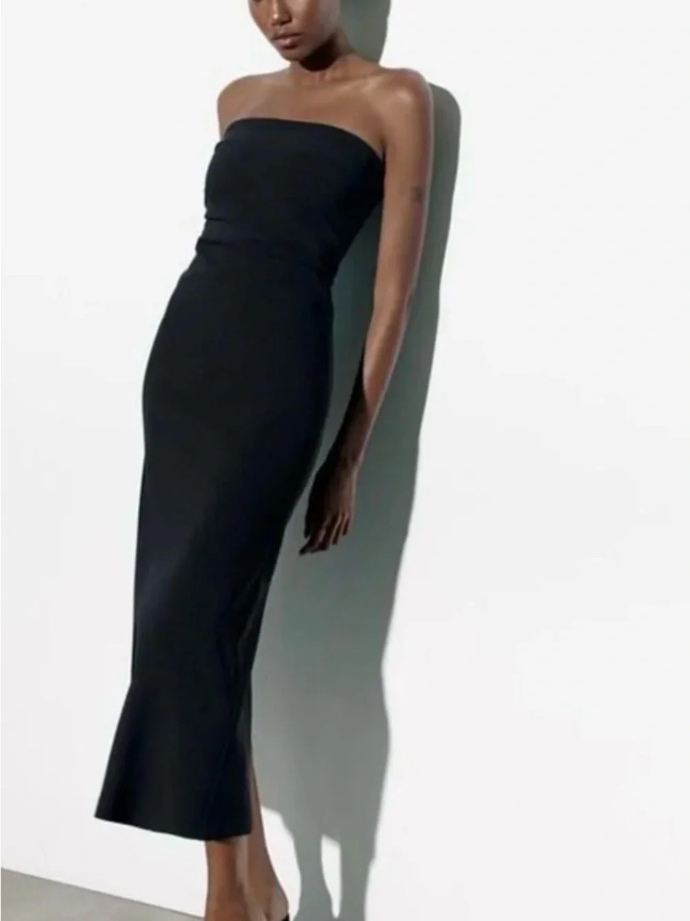 Zara Black Strapless Midi Dress - Picture 2 of 2